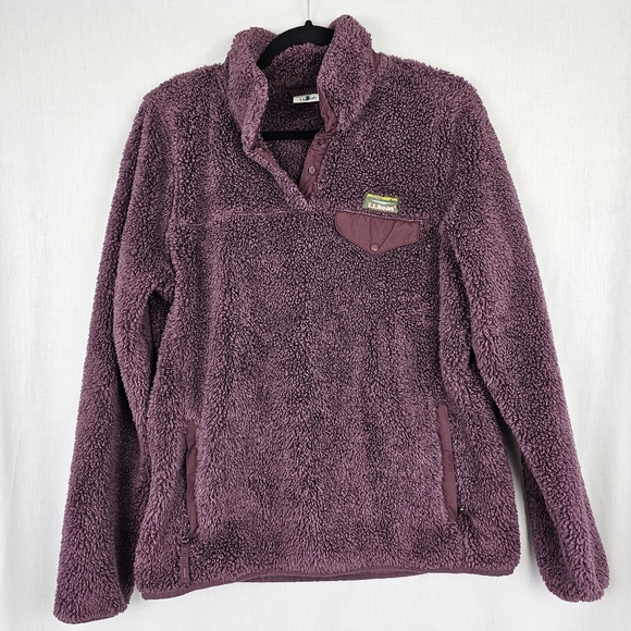 LL Bean Women's Hi-Pile Fleece Pullover Top Dark Purple Size Small‎